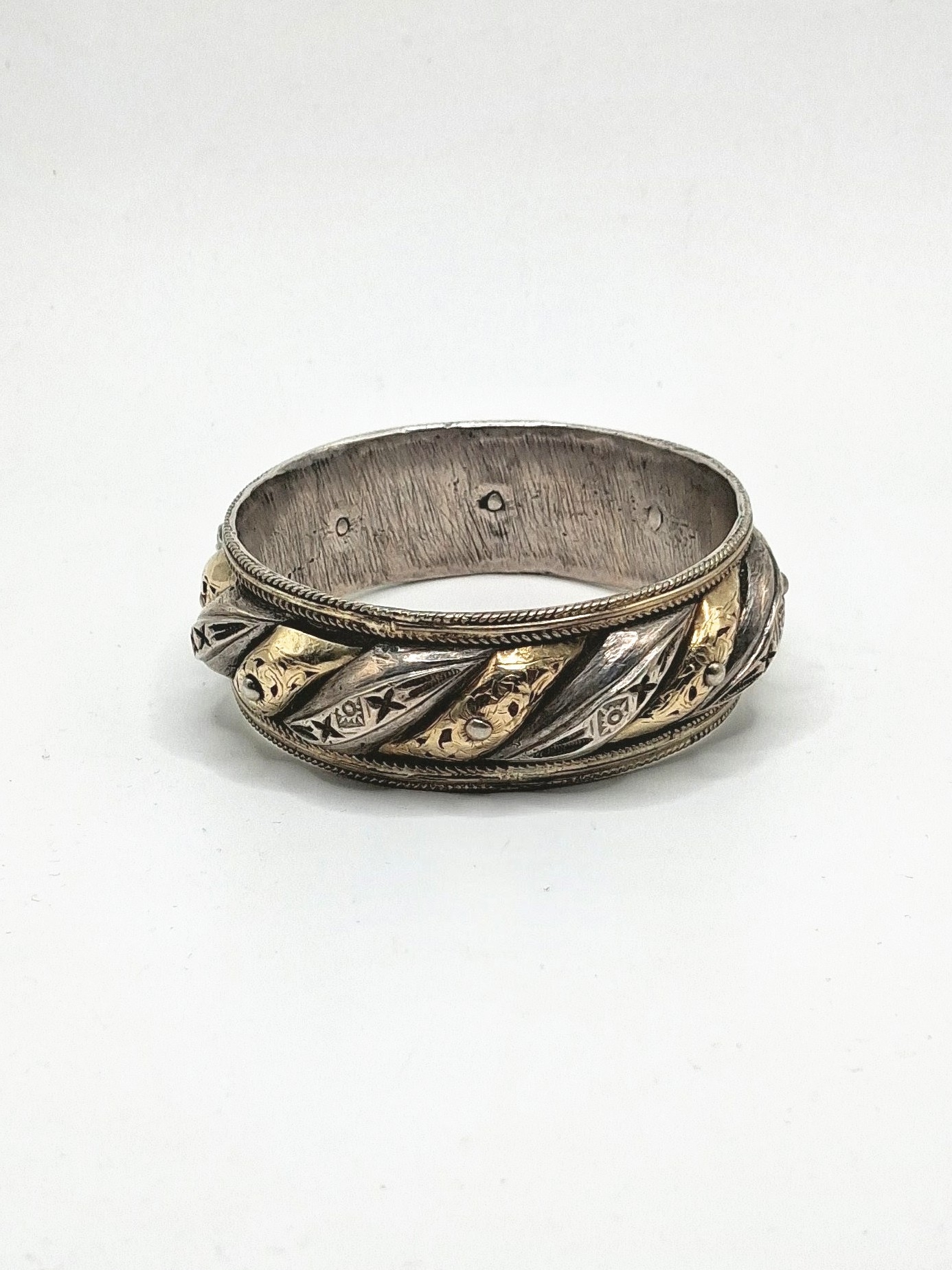 Chems O Qmar Moroccan Heavy Sterling Silver Gold Overlay Bracelet Sun Moon